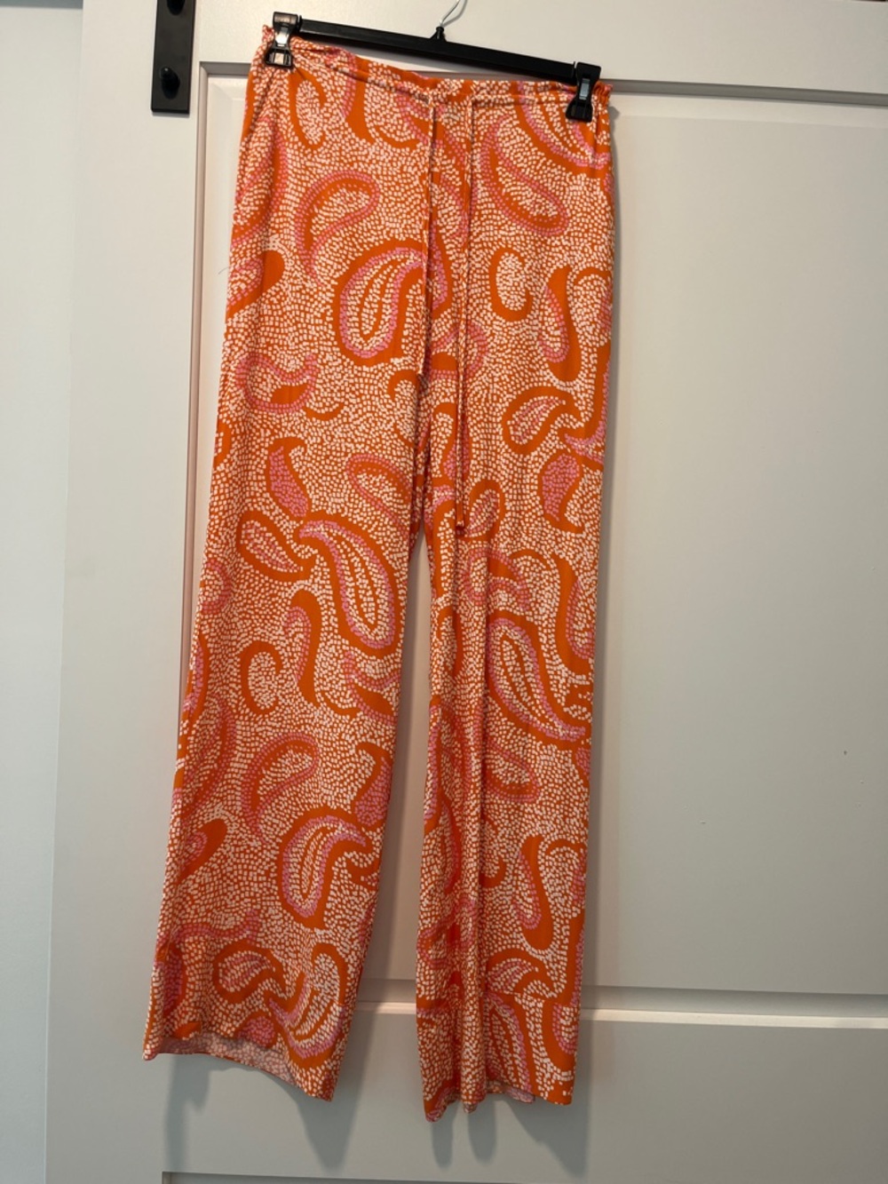 Flowy Paisley Wide-Leg Pants in Orange and Pink
